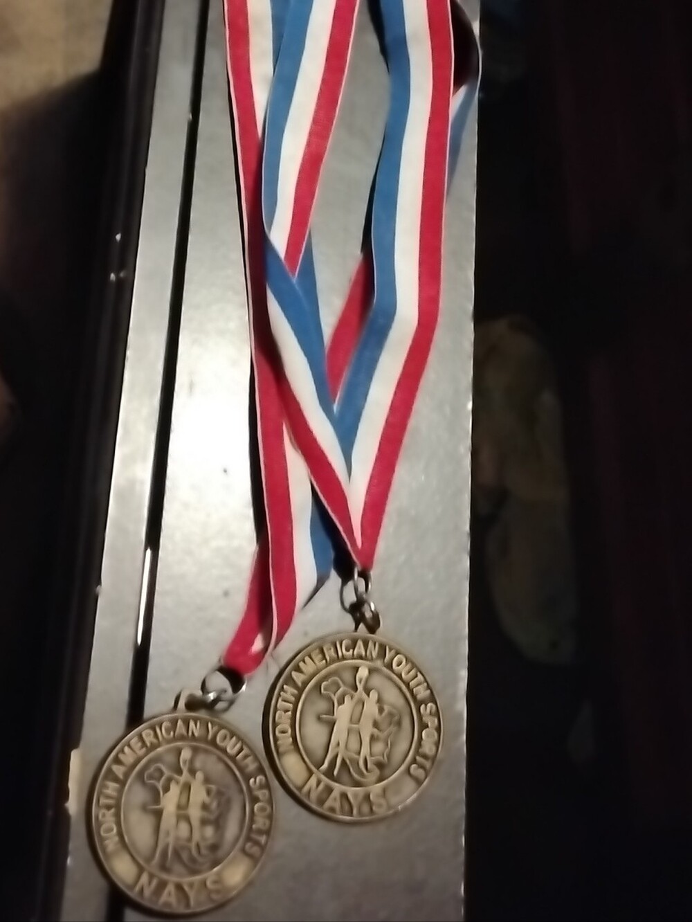 Pair of Gold Medals with Red, White & Blue Ribbons